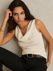 Reiss | Ribbed Cowl-Neck Vest in Ivory