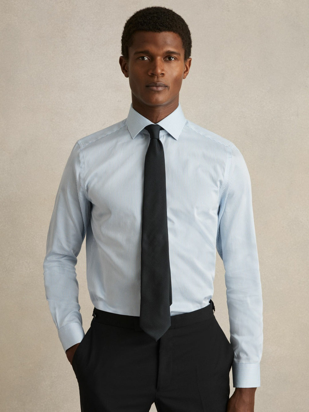 Reiss | Regular Fit Cotton Sateen Shirt in Blue Stripe