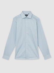 Reiss | Regular Fit Cotton Sateen Shirt in Blue Stripe
