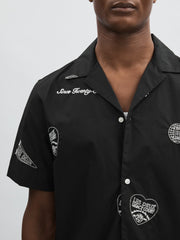 Reiss | Les Deux Cotton Embroidered Shirt in Black Print