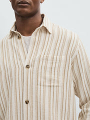 Reiss | Les Deux Cotton-Blend Stripe Overshirt in Ivory