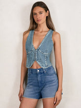 Reiss | Studded Denim Vest in Indigo Blue