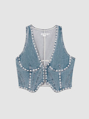 Reiss | Studded Denim Vest in Indigo Blue