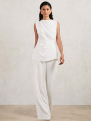 Reiss | Halston Crepe Wide Leg Jumpsuit in Ivory