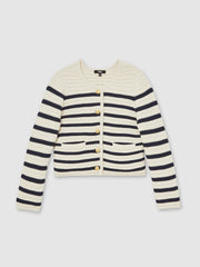 Reiss | Paige Ivory Textured Knit Stripe Cardigan in Ivory