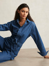 Reiss | Paige Maraya Blue Wide Leg Belted Denim Jumpsuit in Maraya Blue