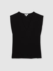 Reiss | Cotton Shoulder-Pad V-Neck Top in Black