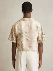 Reiss | Jungle Print Cuban-Collar Shirt in Soft Sage Green