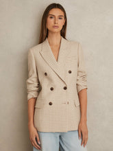 Reiss | Petite Double Breasted Check Blazer With Wool in Neutral Check