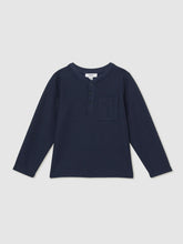 Reiss | 13-14 yrs Cotton-Blend Waffle Henley T-Shirt in Navy