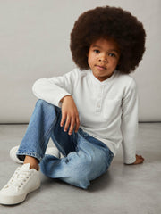 Reiss | 13-14 yrs Cotton-Blend Waffle Henley T-Shirt in White