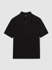 Reiss | Textured Half-Zip Polo Shirt in Black