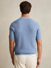 Reiss | Textured Half-Zip Polo Shirt in Blue