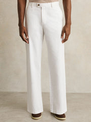 Reiss | Cotton-Linen Relaxed-Fit Trousers in White