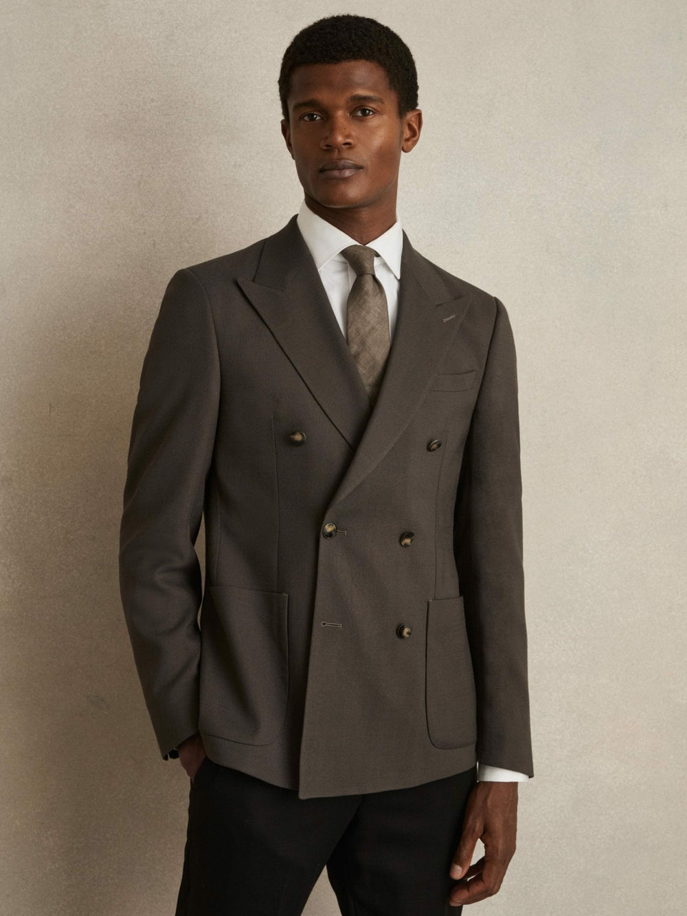 Reiss | Slim Fit Double Breasted Suit Blazer in Dark Green