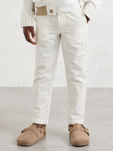 Reiss | 9-13 yrs Cotton Pinstripe Trousers Regular-Fit in Off White/Taupe Brown