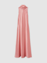 Reiss | Satin Cape Maxi Dress in Pink