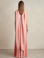 Reiss | Satin Cape Maxi Dress in Pink