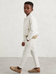Reiss | 3-9 yrs Cotton Pinstripe Trousers Regular-Fit in Off White/Taupe Brown