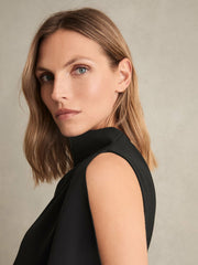 Reiss | Draped-Front High-Neck Midi Dress in Black