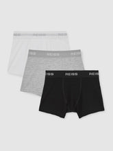 Reiss | 9-13 yrs Stretch-Cotton Logo-Waistband Boxer Shorts 3 Pack in White/Grey/Black