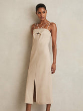 Reiss | Double Strap Cut Out Midi Dress in Stone Neutral