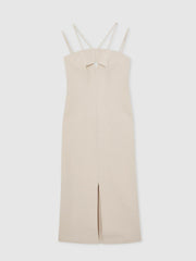 Reiss | Double Strap Cut Out Midi Dress in Stone Neutral