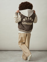 Reiss | 9-13 yrs Colour-Block Varsity Bomber Jacket in Mink Brown/Off White