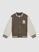Reiss | 13-14 yrs Colour-Block Varsity Bomber Jacket in Mink Brown/Off White