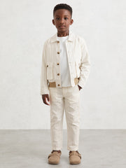 Reiss | 3-9 yrs Cotton Pinstripe Harrington Jacket in Off White/Taupe Brown