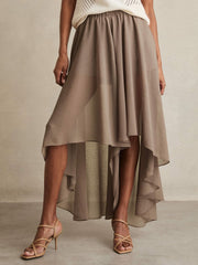 Reiss | Petite Sheer-Overlay High-Low Shorts in Mink Neutral