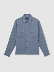 Reiss | Linen Twin-Pocket Overshirt in Airforce Blue