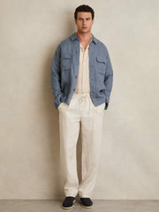 Reiss | Linen Twin-Pocket Overshirt in Airforce Blue