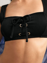 Reiss | Ribbed Lace-Up Bikini Top in Black
