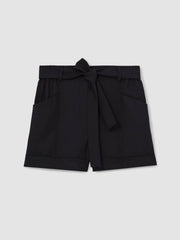Reiss | Belted Button Tab Shorts in Navy
