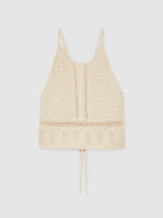 Reiss | Cotton Crochet Tie-Back Cropped Top in Cream