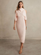 Reiss | Draped-Front High-Neck Midi Dress in Pale Pink