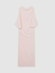 Reiss | Draped-Front High-Neck Midi Dress in Pale Pink