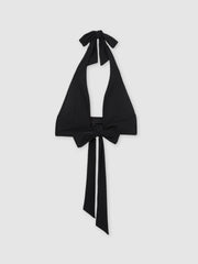 Reiss | Plunge Tie Halterneck Bikini Top in Black