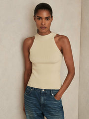 Reiss | Rib Knit High Neck Vest in Ivory