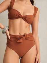 Reiss | High Waist Tie Front Bikini Bottoms in Brown