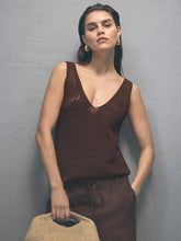 Reiss | Cotton Blend Open Knit Vest in Chocolate Brown