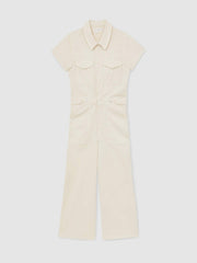 Reiss | Good American Cotton Twill Jumpsuit with Stretch in Ecru