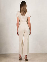 Reiss | Good American Cotton Twill Jumpsuit with Stretch in Ecru