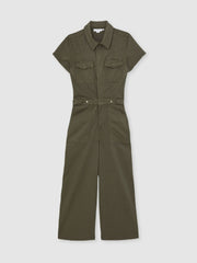 Reiss | Good American Cotton Twill Jumpsuit with Stretch in Khaki