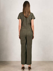 Reiss | Good American Cotton Twill Jumpsuit with Stretch in Khaki