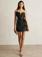 Reiss | Acler Petal Detail Fitted Mini Black Dress in Black
