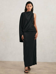 Reiss | Acler Jersey Draped Midi Dress in Black