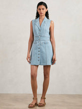 Reiss | Paige Denim Button-Through Mini Dress in Jocelyn Blue