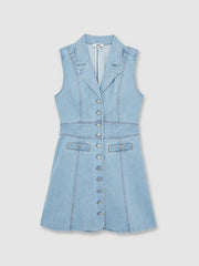 Reiss | Paige Denim Button-Through Mini Dress in Jocelyn Blue